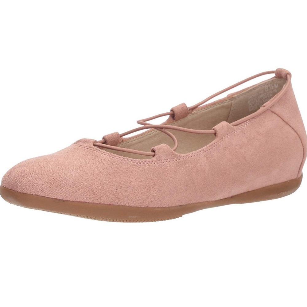 BareTraps Pink Suede Lace-Up Ballet Flats